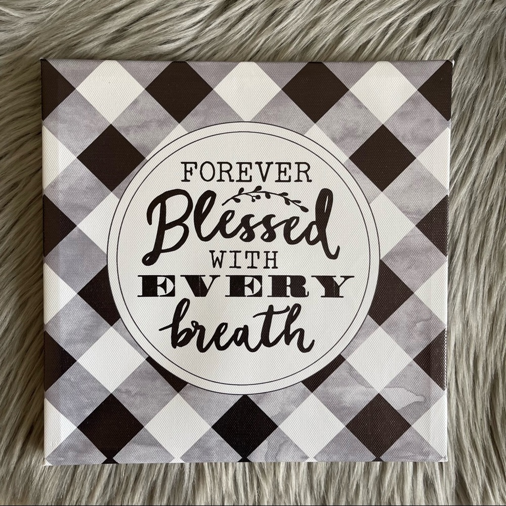 Farmhouse gingham checkered blessed canvas wall art decor